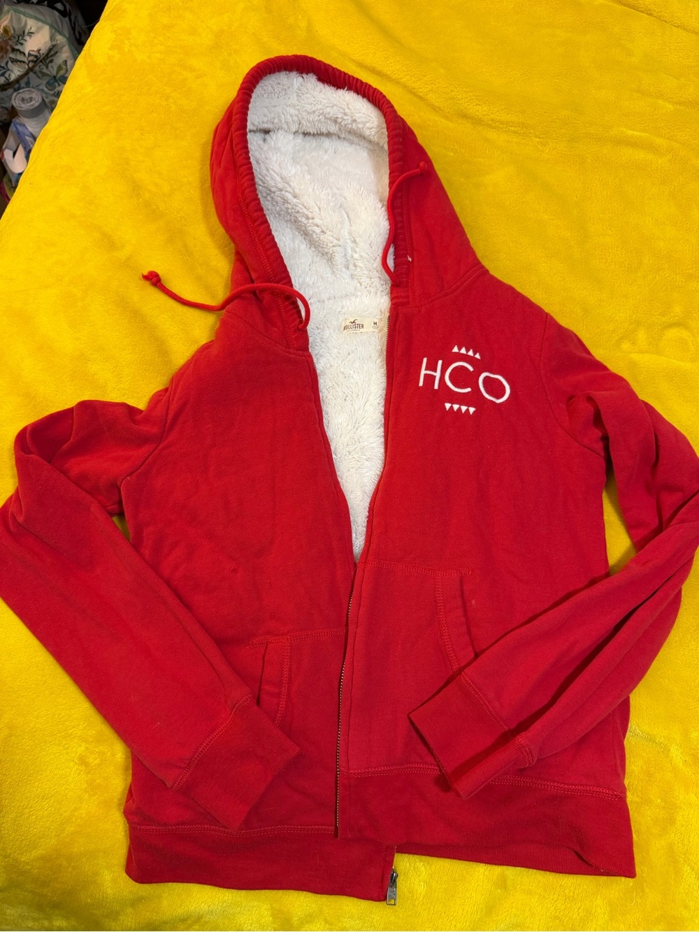 Hollister Red Sherpa-Lined Zip Hooded Sweatshirt